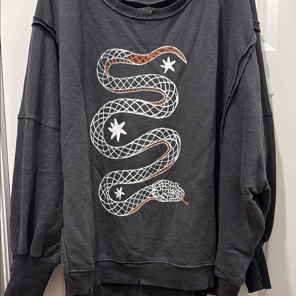 FREE PEOPLE WE THE FREE GRAPHIC CAMDEN SWEATSHIRT “SNAKE COMBO” NWOT sz M - Picture 4 of 8